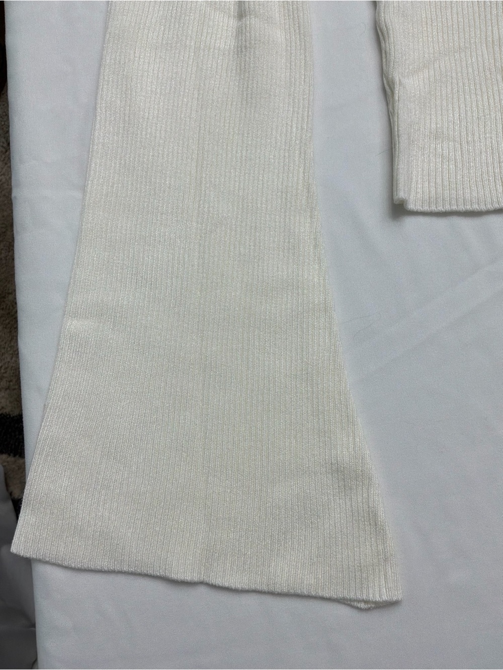 Divided Off-Shoulder Cream Ribbed Knit Sweater - Picture 10 of 11